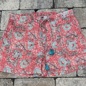 Johnny Was Burnt Red and Real Linen Floral High Shorts Size S
